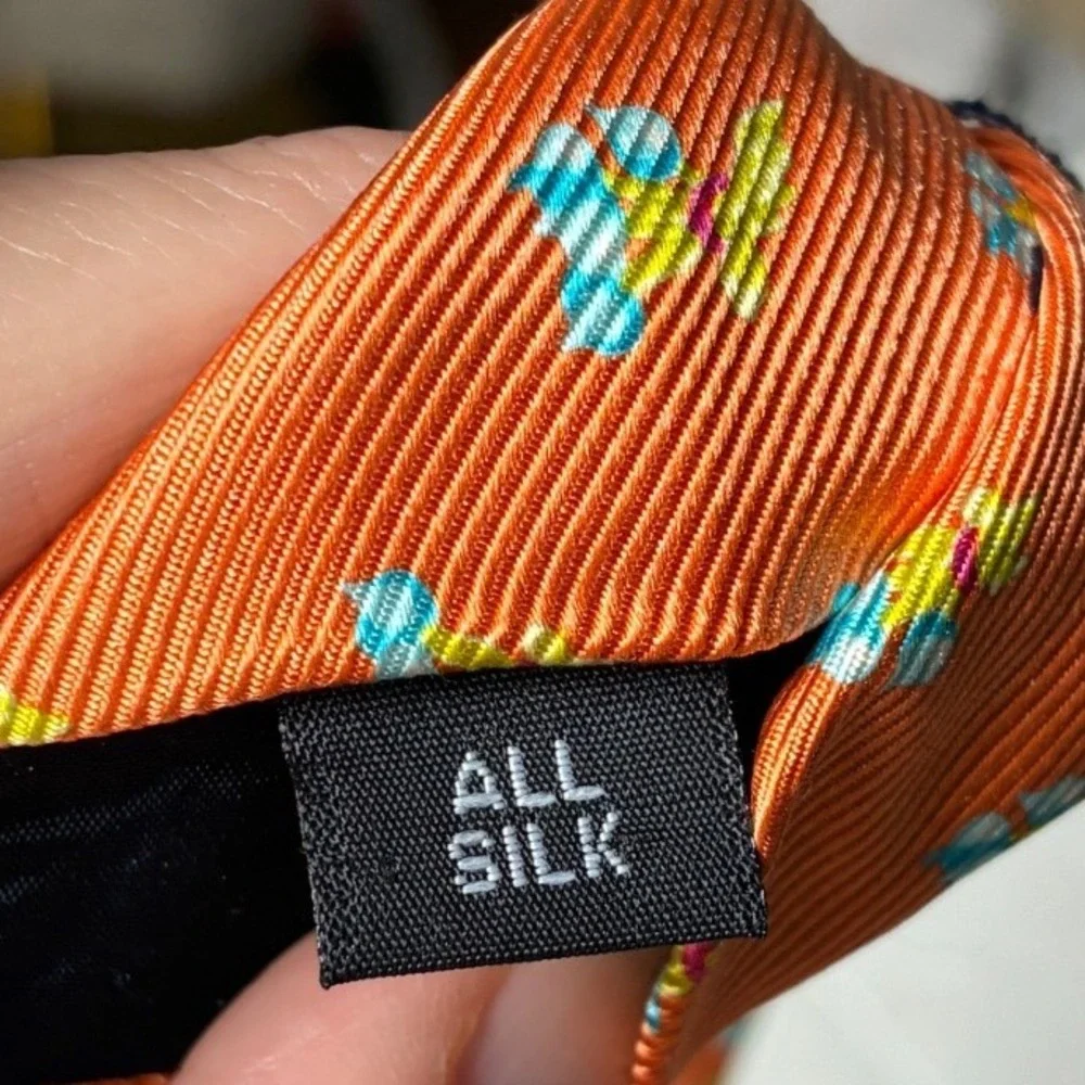 Talbots Handmade Silk Novelty Print Necktie Orange USA Men's 3.75